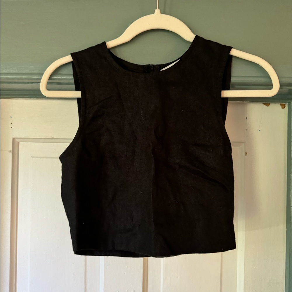 & Other Stories Cropped Linen Black Tank
